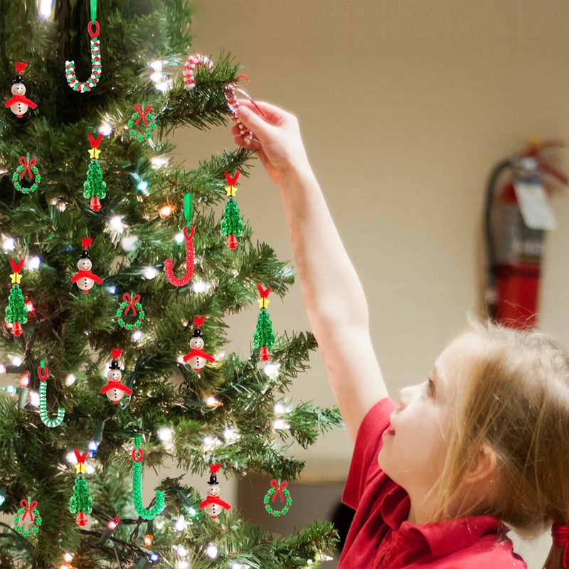 jollylife Christmas Crafts for Kids Adults Families, Beaded Ornament Kit to Make Wreath/Candy Cane/Xmas Tree/Snowman, Holiday Decorations Party Supplies, 40 Pieces - Image 2